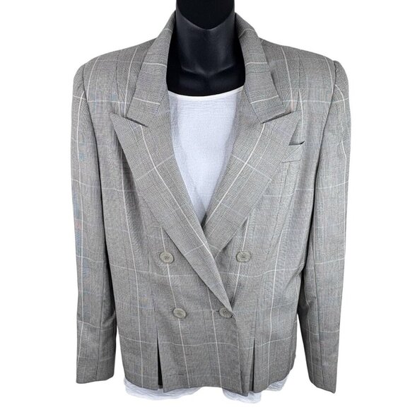 VTG 80s Pinstripe Plaid Double Breasted Classic Blazer Gilmor Gray Women’s 12 - Picture 1 of 15